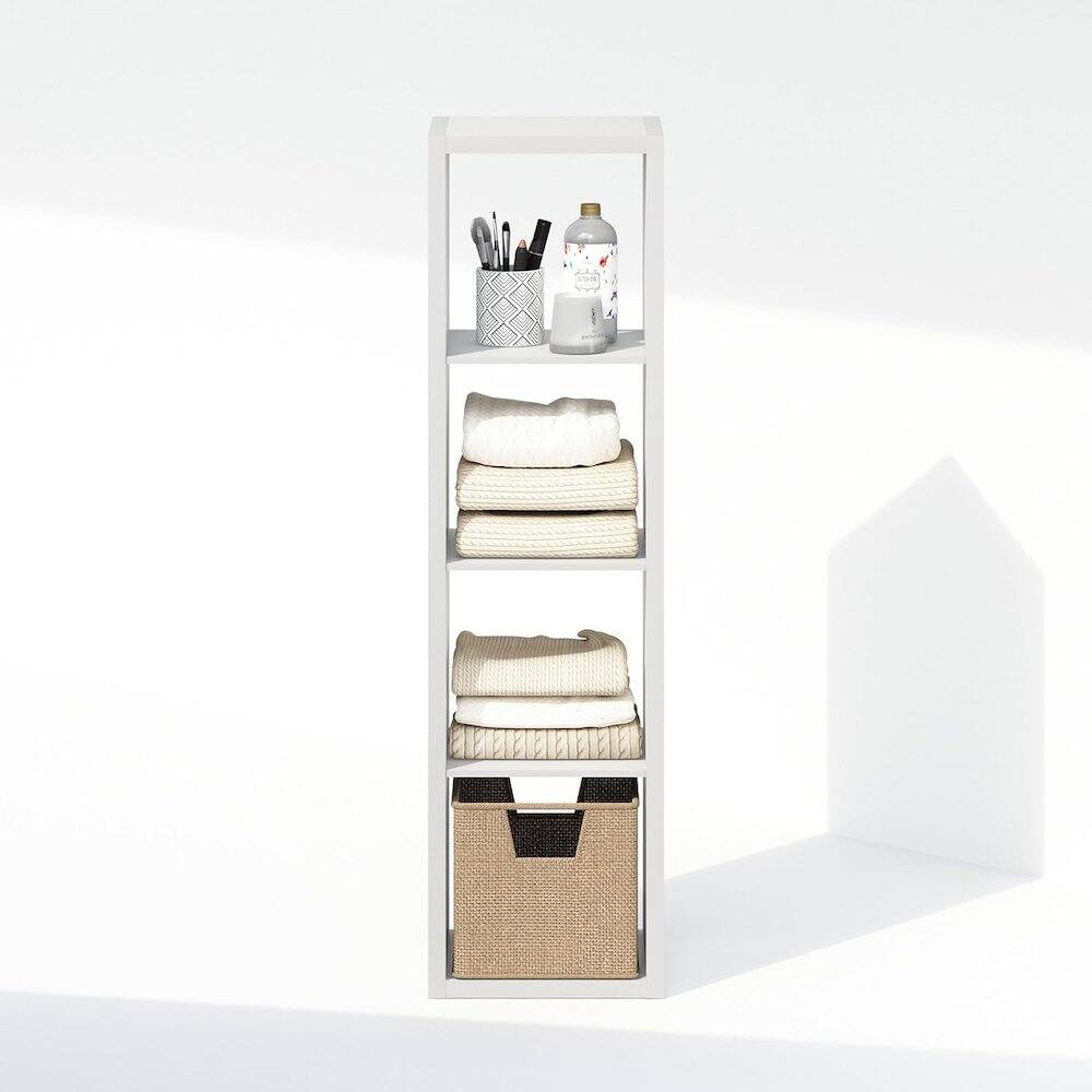 Alt View 2. FurniFact - White Wood 4 Cube Storage Organizer with Open Back Vertical Cube Storage - White.