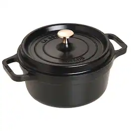 Staub - Cast Iron Round Cocotte, Dutch Oven, 2.75-quart, serves 2-3, Made in France - Matte Black