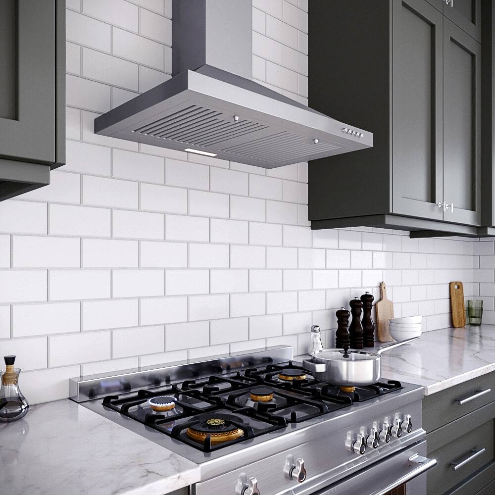 Back. Streamline - 30 in. Giganti Convertible Wall Mount 220 CFM Range Hood, Baffle Filters, Push Button Control, LED Light - Brushed Stainless Steel.