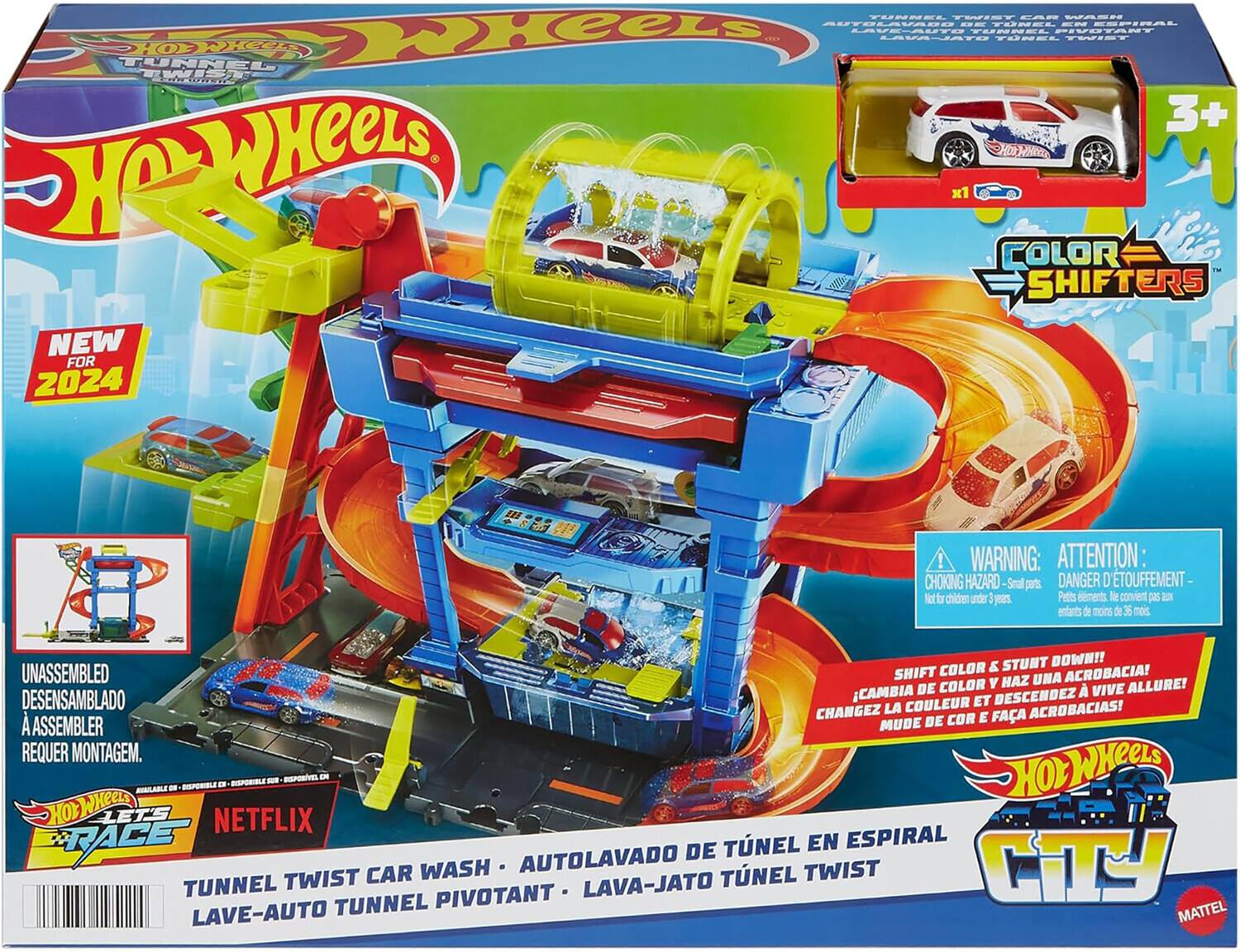 Mattel Hot Wheels City Tunnel Twist Car Wash & Color Shifters