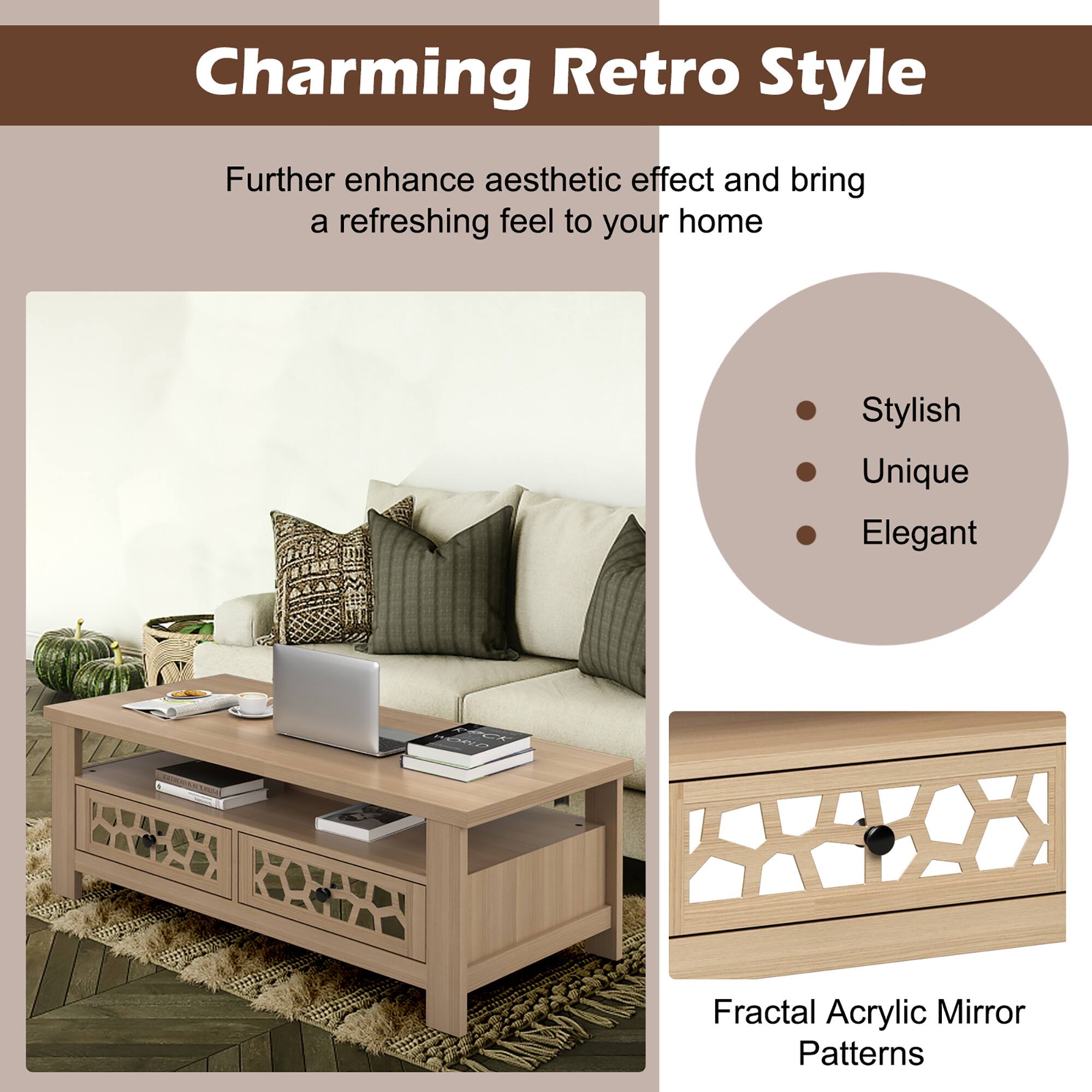 Charming Retro Style: Further enhance aesthetic effect and bring a refreshing feel to your home. Stylish, Unique, Elegant Fractal Acrylic Mirror Patterns.