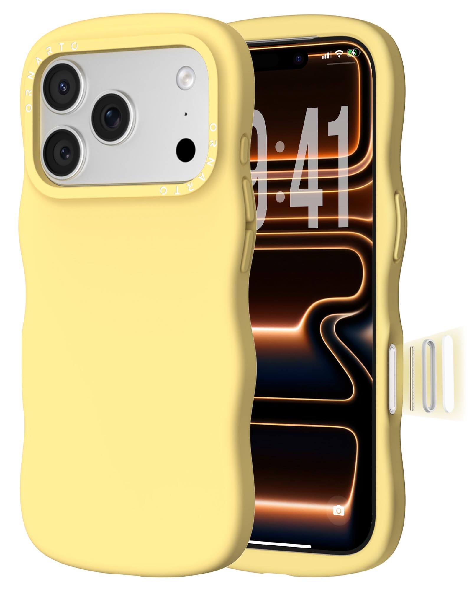 Front. Ornarto - ORNARTO for iPhone 17 Pro Max Case, Wavy Liquid Silicone Protection Case with Camera Control Button-Buttercream Yellow - Buttercream Yellow.