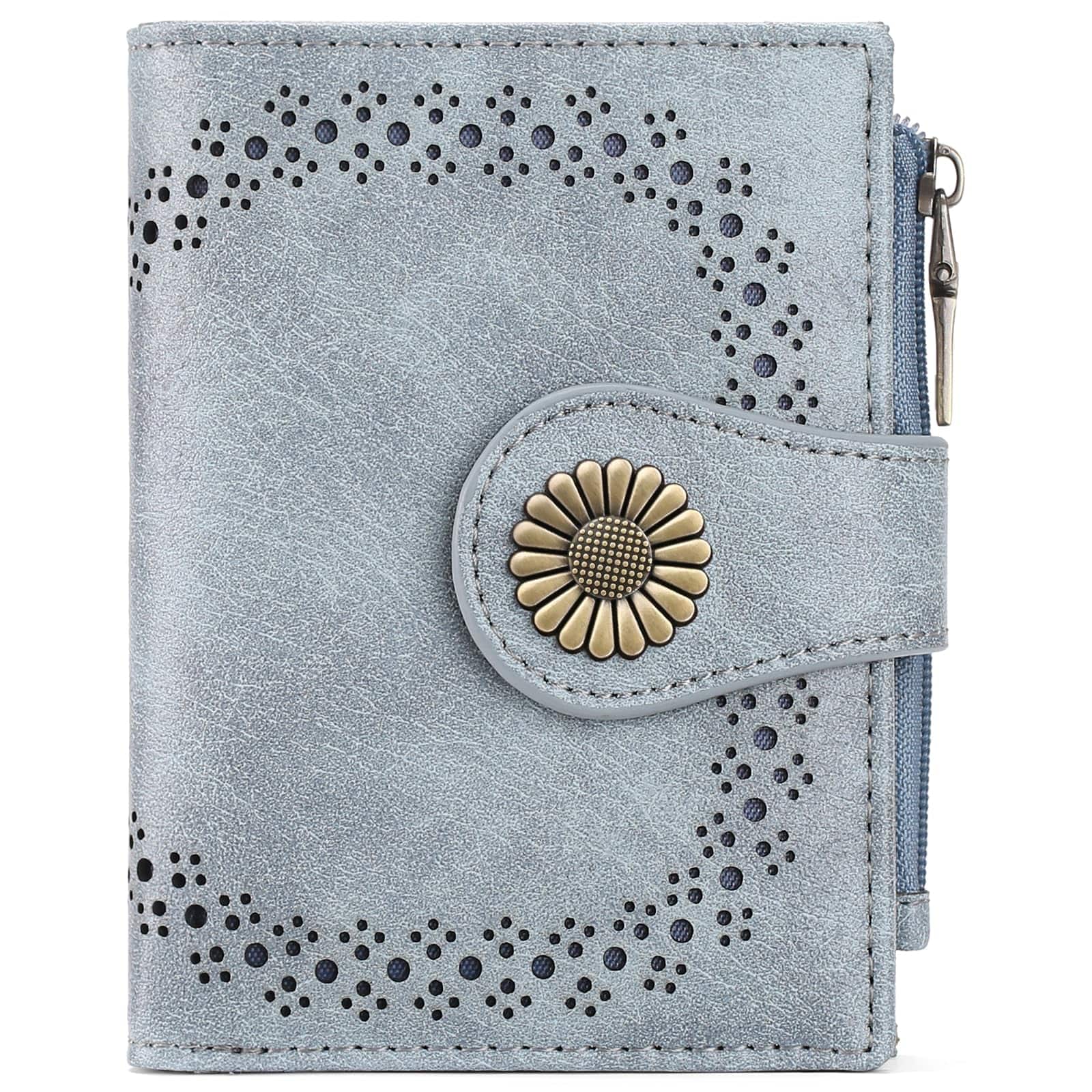 Jadie Link - Small Wallets Women Bifold Rfid Blocking Leather Card Holder Compact Wallet Zipper Pocket Size Women: small women's w - A-Baby blue