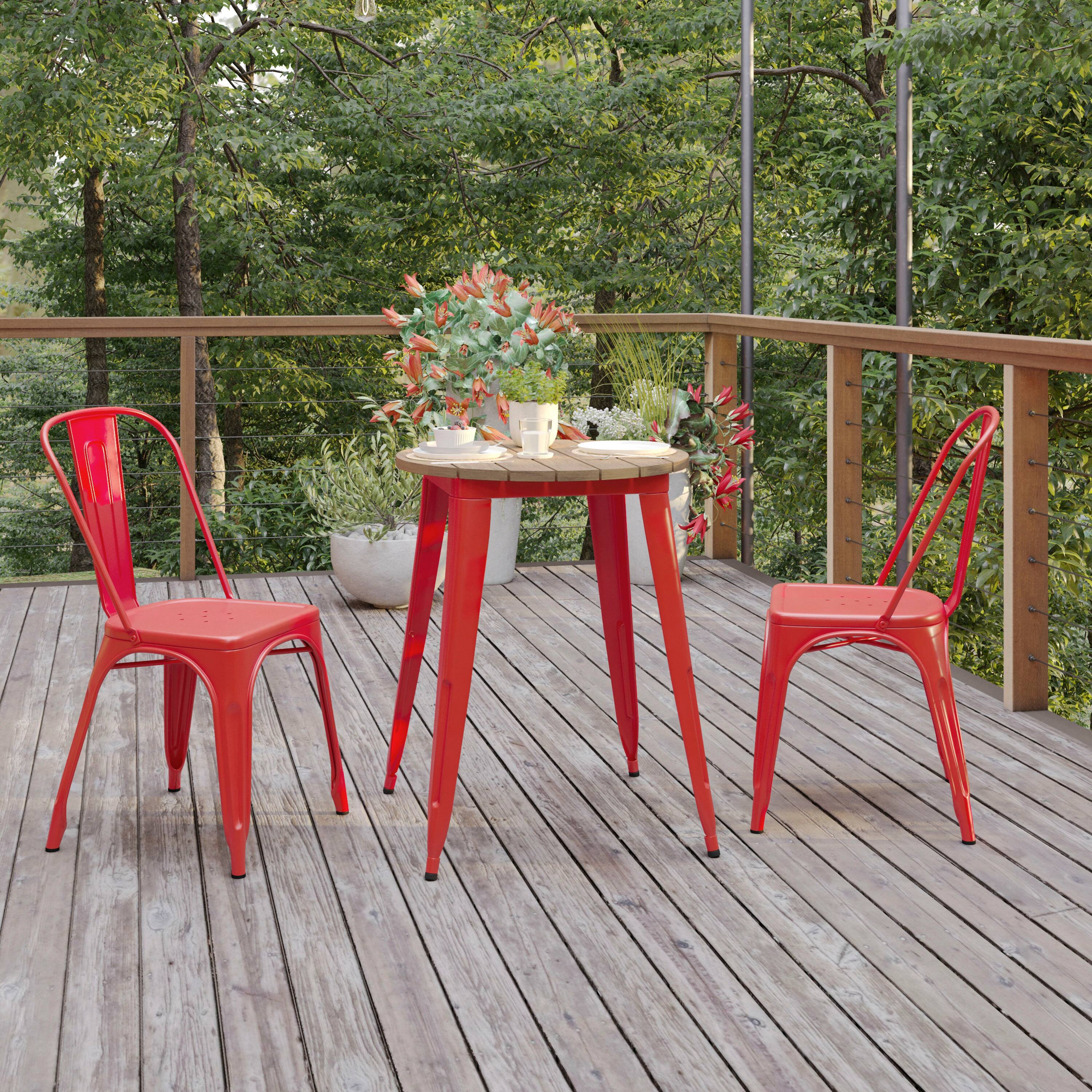 Alt View 2. Flash Furniture - Declan Commercial Grade Indoor/Outdoor Dining Table, 23.75" Round All Weather Brown Poly Resin Top with Red Steel Base - Red.