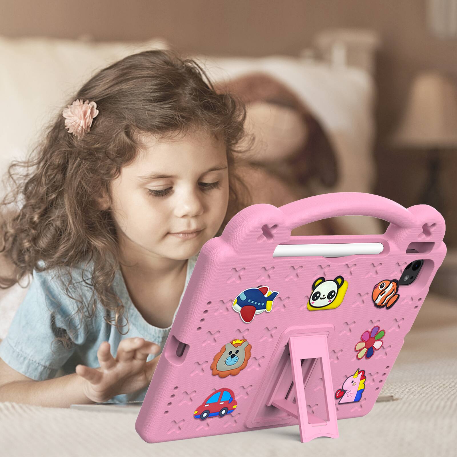 Alt View 4. UUCOVER - Kids Case for iPad Air 11-inch M4 M3 M2 (2026/2025/2024),Shockproof EVA Case Handle Adjustable Stand Cover - Pink.