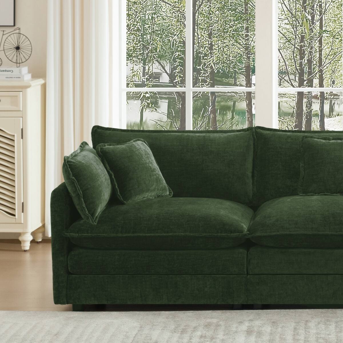 Alt View 3. Ropilly - Ropilly Green Chenille Loveseat Sofa, Deep Seat Two Seat Couch with Four Pillows - Green.