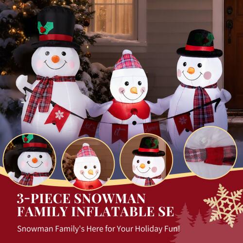 Sure! Here is the corrected and grouped text:

---

**3-PIECE SNOWMAN FAMILY INFLATABLE SE**

Snowman Family's Here for Your Holiday Fun!

---

Let's make it even clearer:

---

**3-PIECE SNOWMAN FAMILY INFLATABLE SE**

Snowman Family's Here for Your Holiday Fun!

---

This text is now properly grouped and corrected.