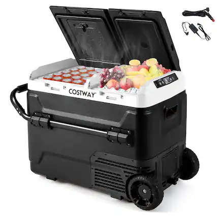 Front. Costway - Dual Zone 12V Car Refrigerator 53QT Portable Compressor Fridge Freezer (-4℉~68℉) for RVs - Black.