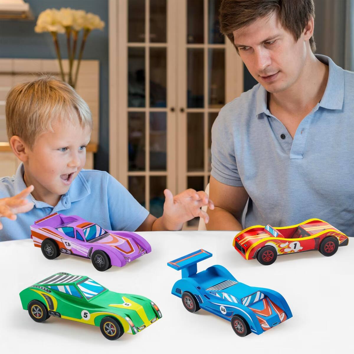 Alt View 3. Joyfy - 4 Pcs Wooden Race Cars - Building & Painting Arts and Crafts Kit, Race Car Toys, Birthday Gift for Boys & Girls Age 8+.