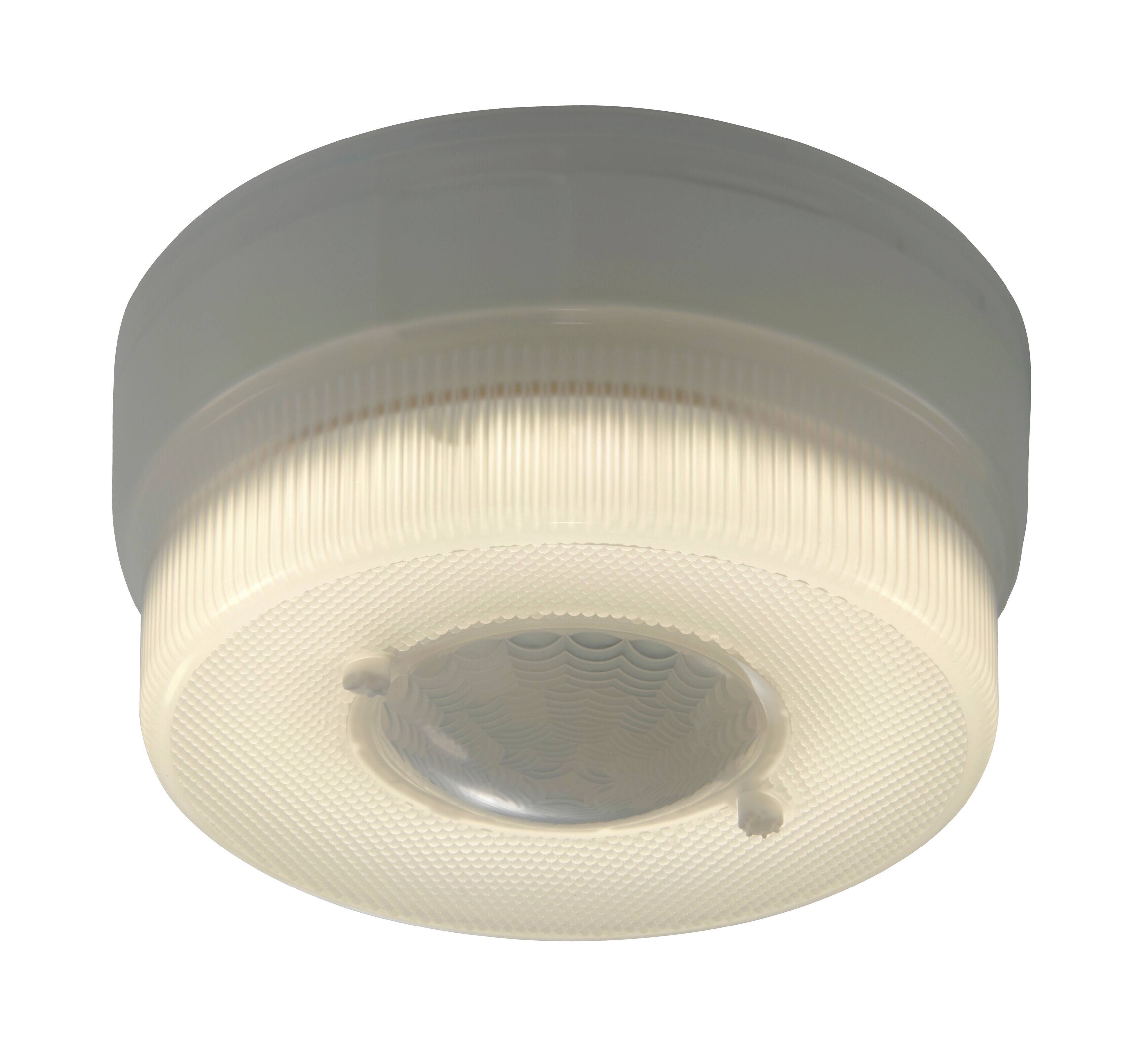 Angle. IQ America - IQA Battery Powered Motion Activated Ceiling Light 5in 450 Lumens Indoor Outdoor Eaves Sheds Closets Attic - White.