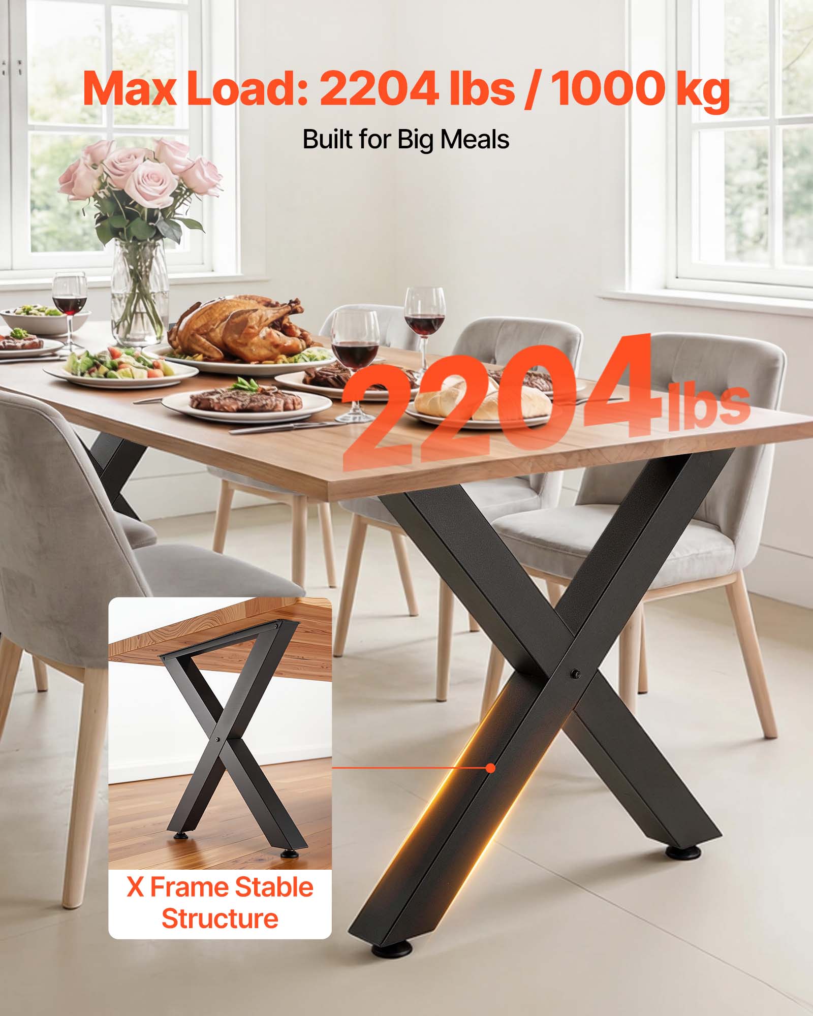 Max Load: 2204 lbs / 1000 kg  
Built for Big Meals  

2204 lbs  

X Frame Stable Structure