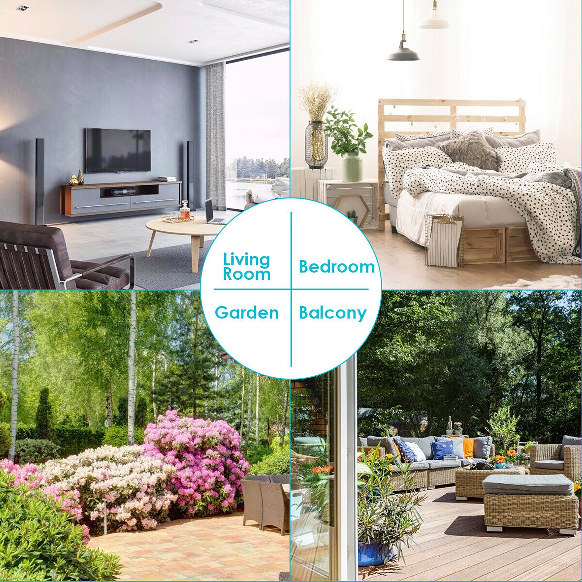 Living Room  
Bedroom  
Garden  
Balcony