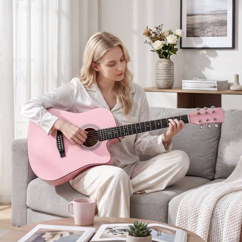 Alt View 3. Winado - 41 Inch Acoustic Guitar with Gig Bag for Beginner Full Steel Guitars Kit with Extra Strings, Strap, Picks,Capo - Pink.