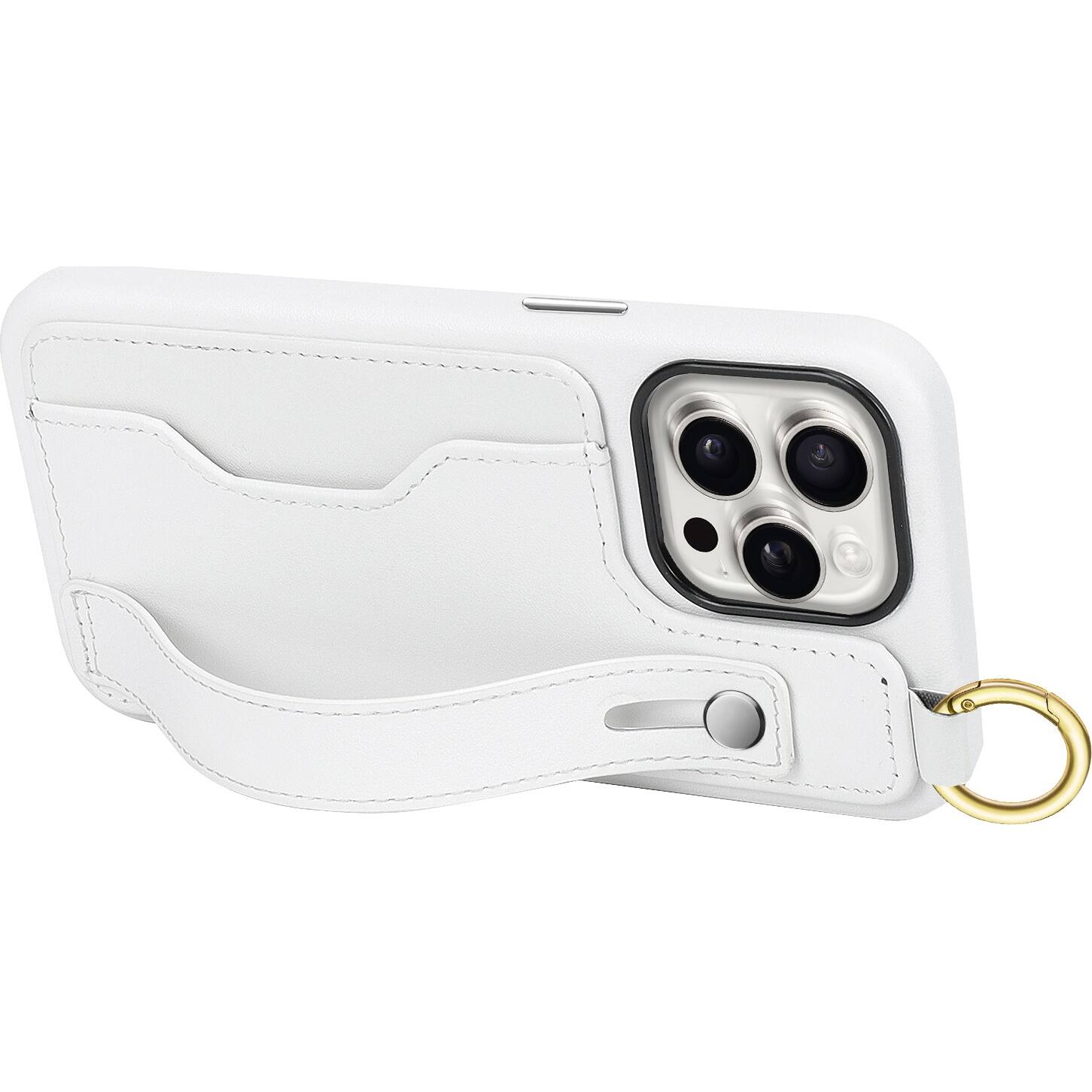 Alt View 13. SaharaCase - FingerGrip Series Genuine Leather Wallet Case for Apple iPhone 15 Pro Max - White.