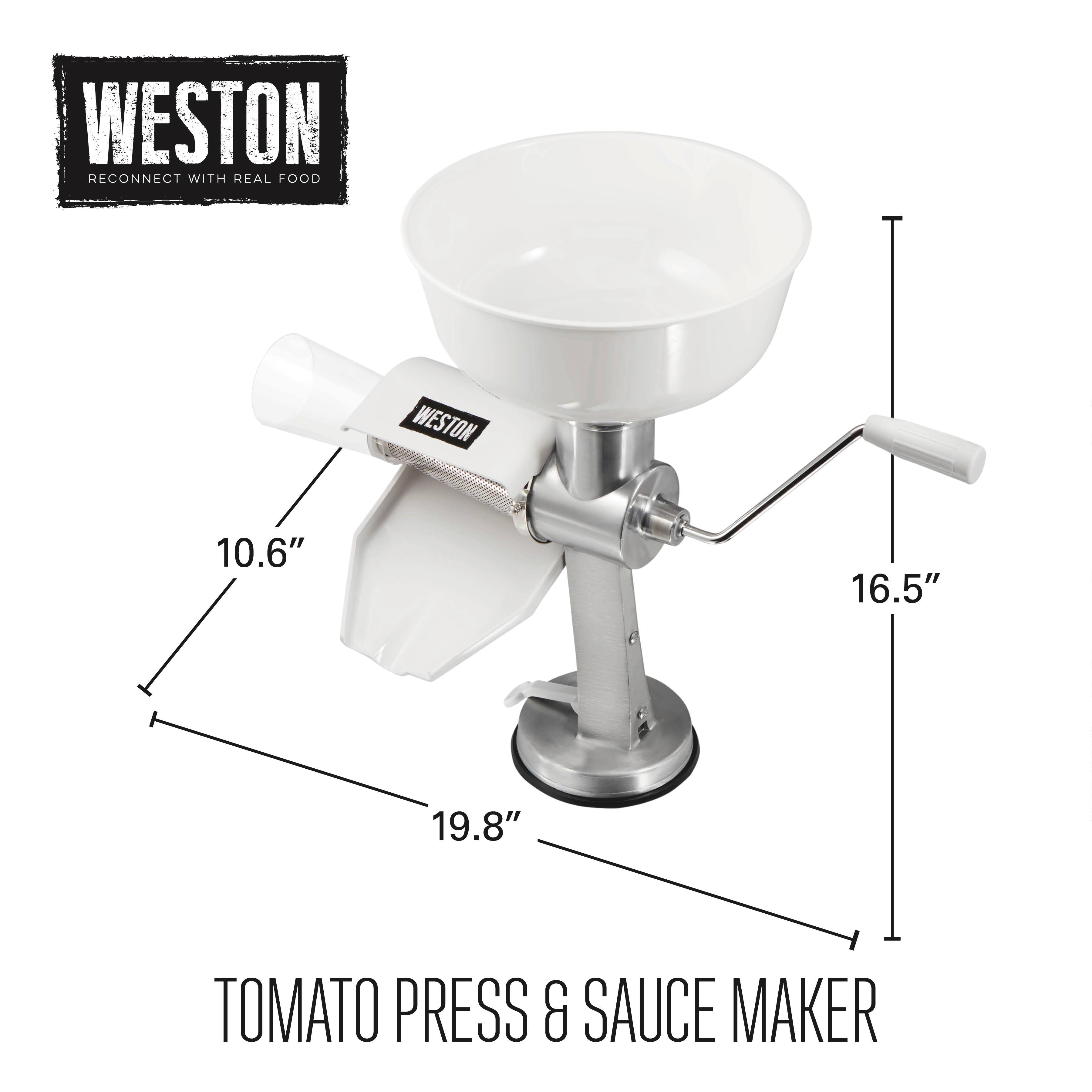 WESTON  
RECONNECT WITH REAL FOOD  

TOMATO PRESS & SAUCE MAKER  

10.6"  
16.5"  
19.8"