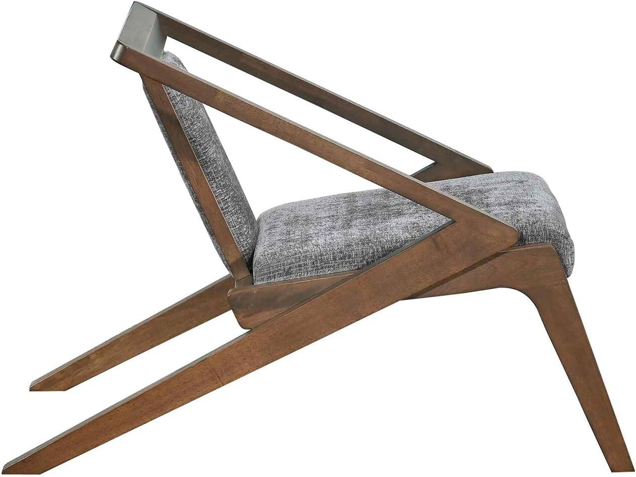 Angle. Acanva - Mid-Century Modern Lounge Chair, Upholstered Velvet Living Room Reading Armchair with Solid Wood Frame, Steel-grey - Walnut and Steel-grey.