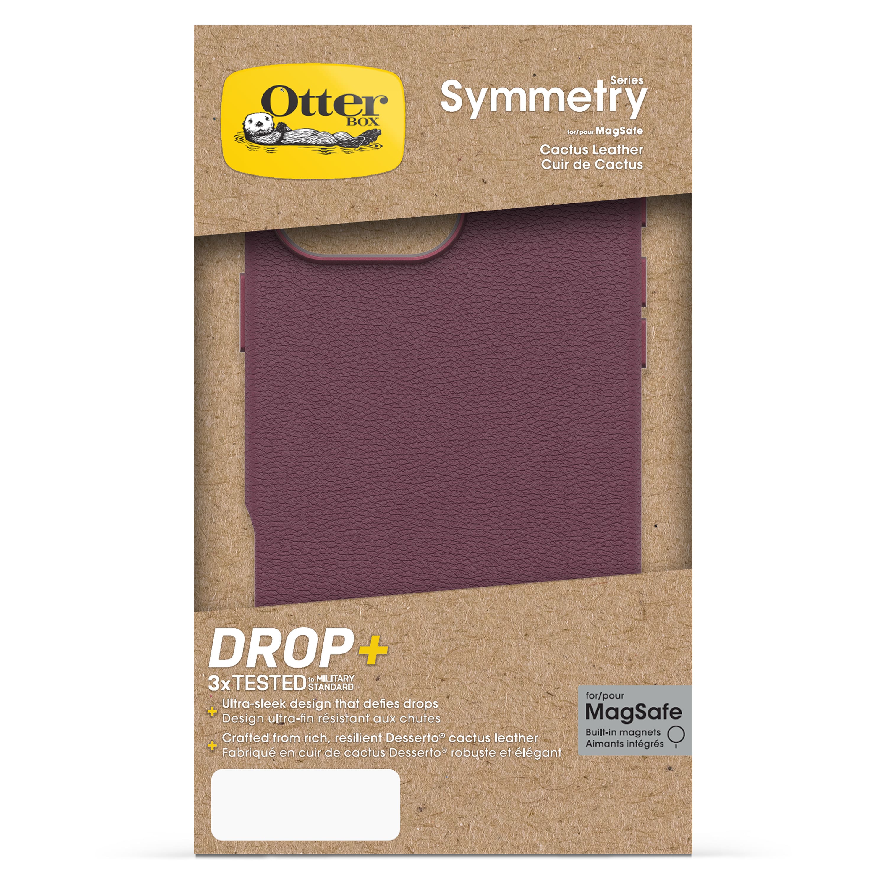 Series Otter Symmetry BOX Aa - MagSafe Cactus Leather Cuir de Cactus DROP + MILITARY M 3x TESTED STANDARD for/pour Ultra-sleek design that defies drops + MagSafe Design ultra-fin resistant aux chufes BuiB-in magnets Crafted from rich resilient Desserto cactus leather.