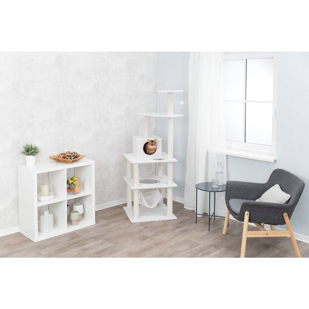 Angle. TRIXIE - Abby Plush 4-Level Cat Tree with Sisal Scratching Posts Condo & Cat Toy - Cream.