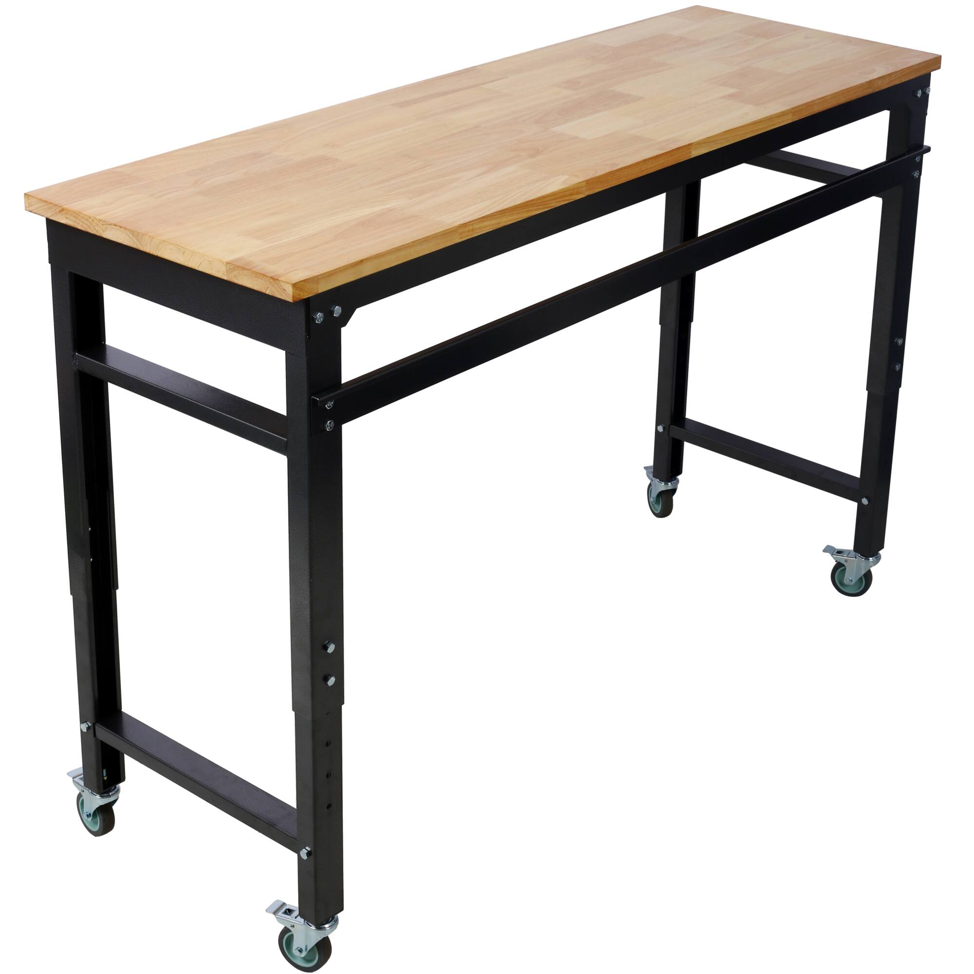 Alt View 6. GOODSILO - Adjustable Height Rolling Workbench with Rubber Wood Top for Garage and Workshop Use - Dark Gray,Wood.