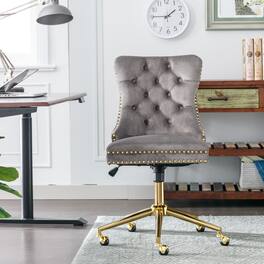 GOODSILO - Modern Velvet Upholstered Office Chair with Tufted Button Design and Golden Metal Base for Home Workspace - Gray