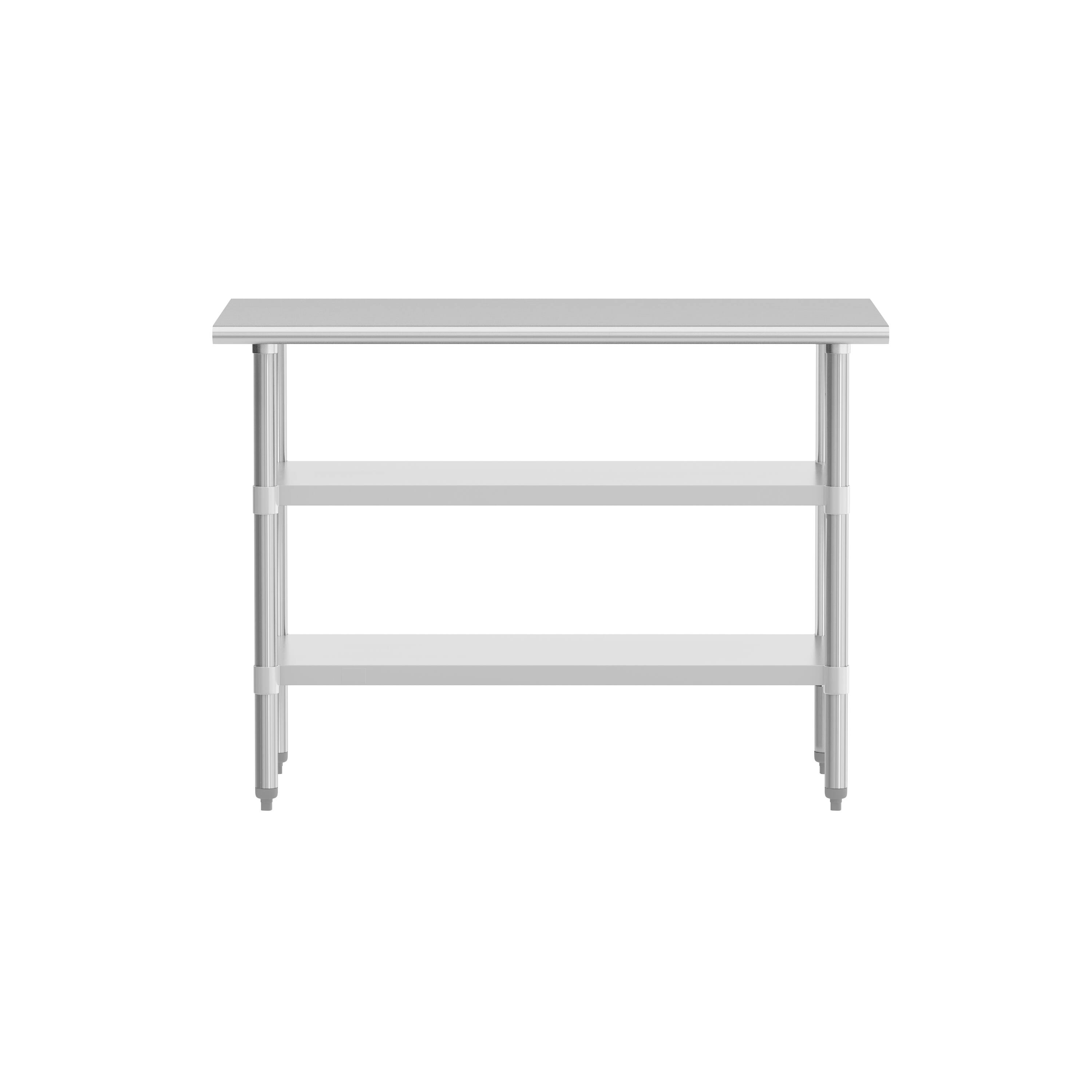 Angle. Flash Furniture - Hogan Stainless Steel 18 Gauge Work Table with 2 Undershelves - NSF Certified - 48"W x 24"D x 34.5"H - Gray.