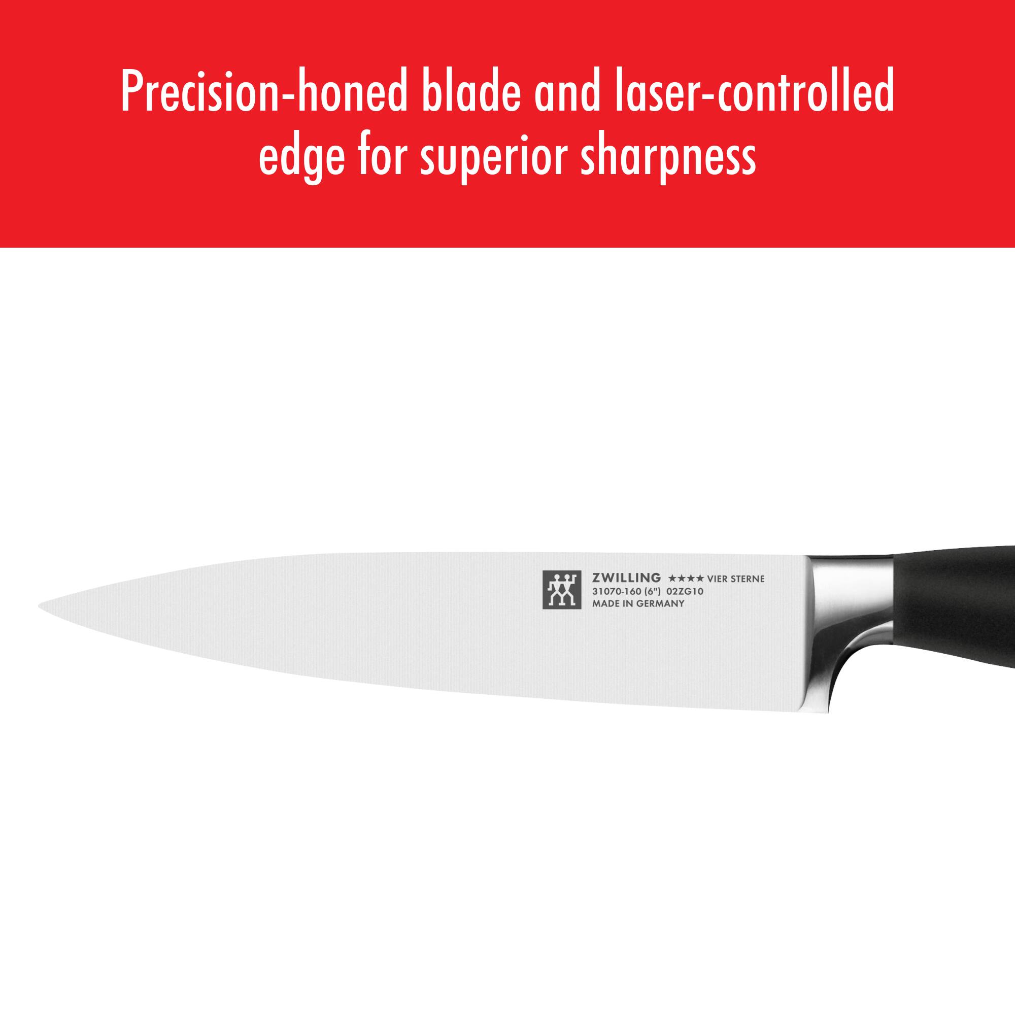Precision-honed blade and laser-controlled edge for superior sharpness

ZWILLING
VIER STERNE
31070-160 (6") 022010
MADE IN GERMANY
