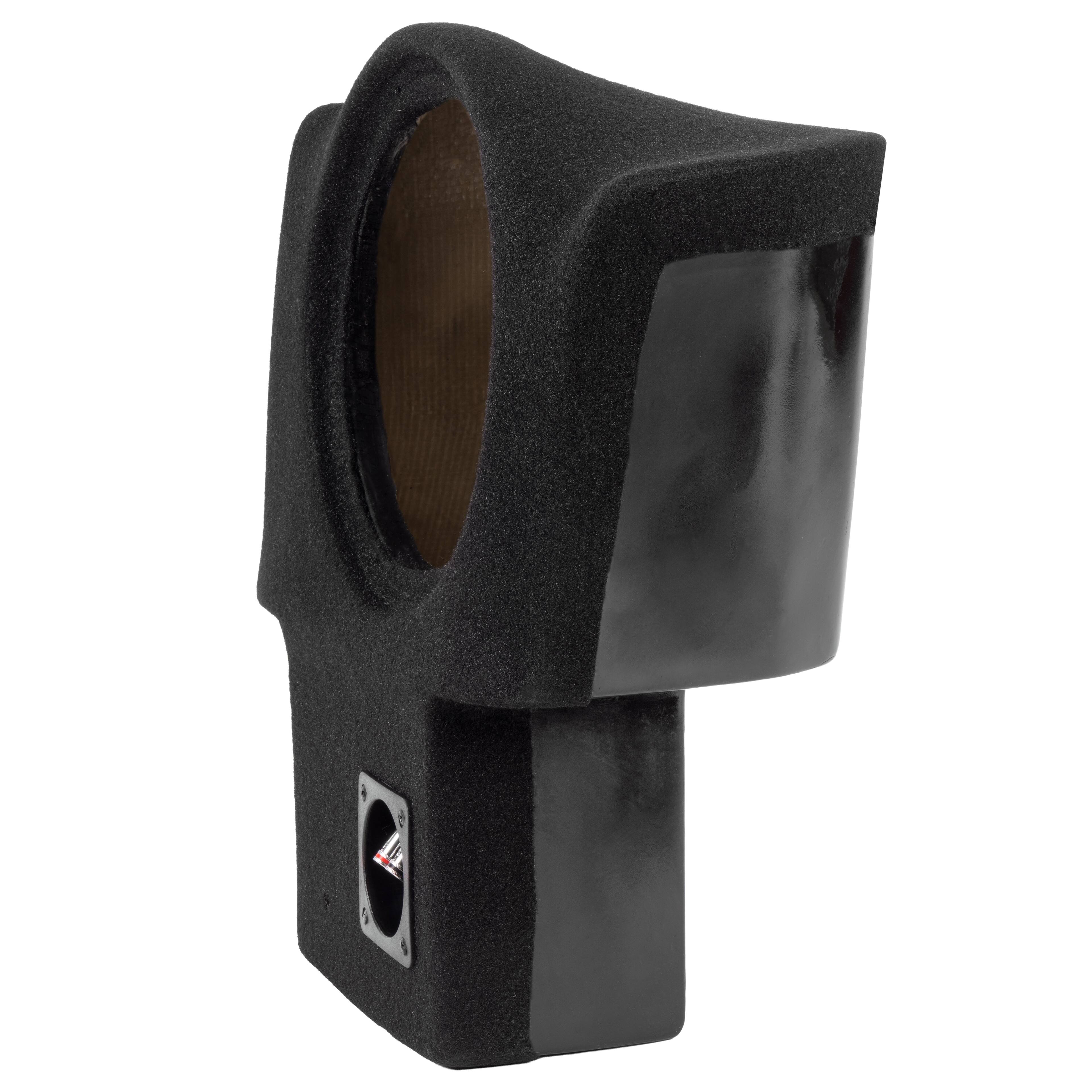 Left. NVX - UBE-GMC-ACA-G2 BOOST Box Custom Fit 10in Empty Sealed Subwoofer Enclosure for 2017-2023 GMC Acadia, Acadia Limited.