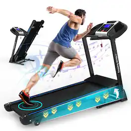 Loheer - 10 MPH Treadmill with 15% Auto Incline, 330lbs Capacity Foldable Running Machine for Home, with Bluetooth Music - Black