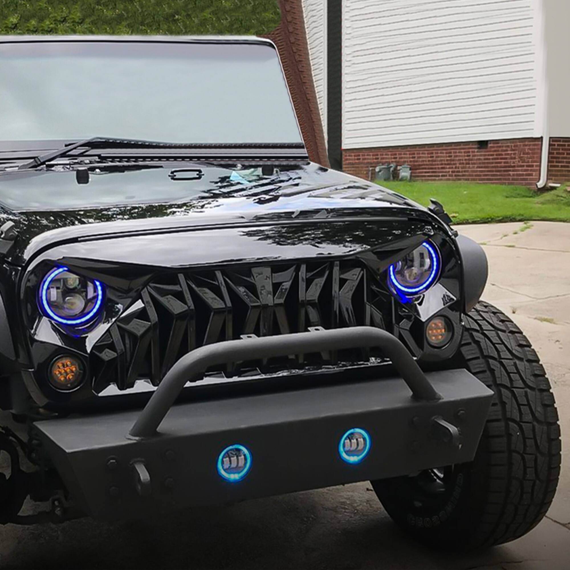 Alt View 5. AMERICAN MODIFIED - AMERICAN MODIFIED Front Shark Grille Compatible with 2007-2018 Wrangler JK/JKU - Glossy Black.