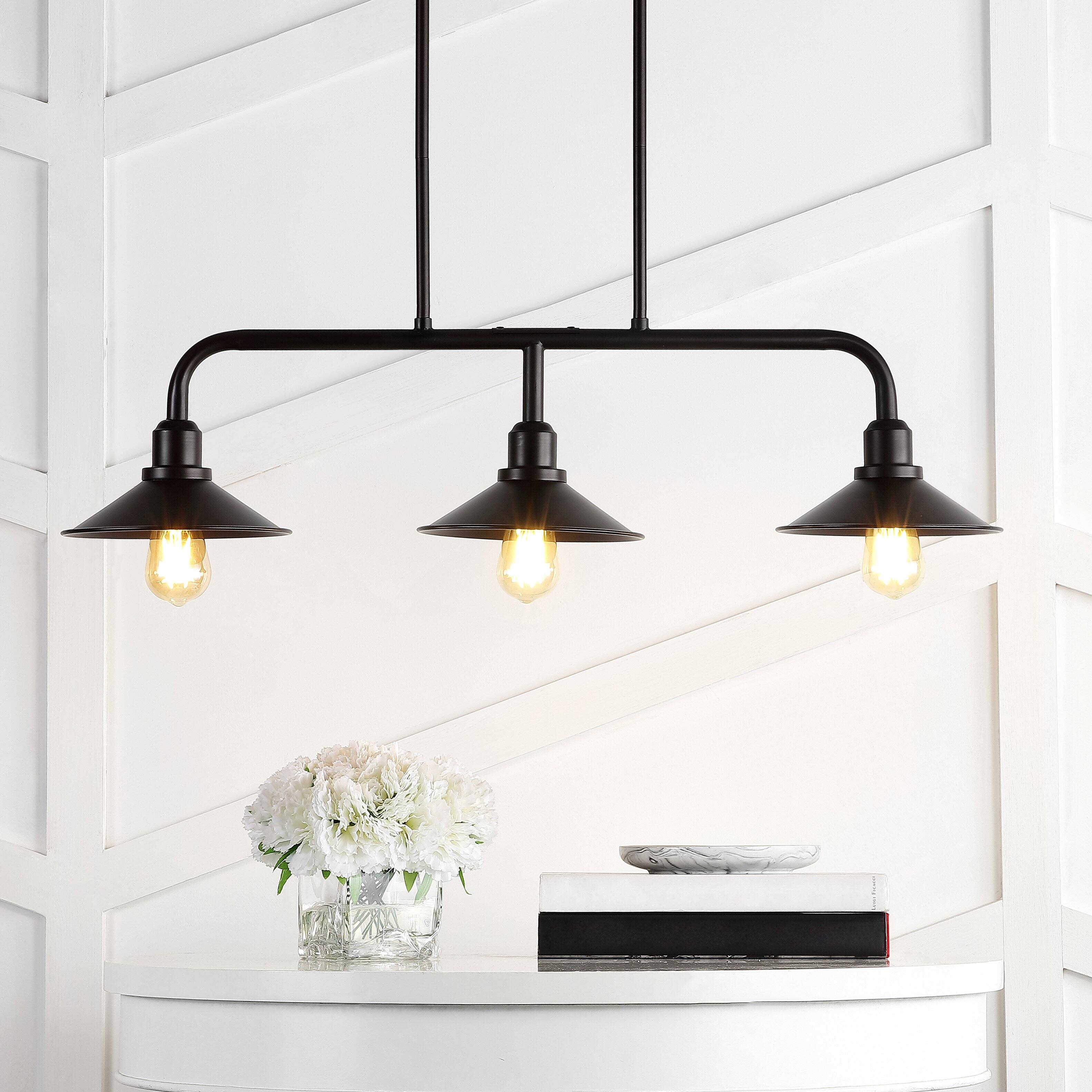 Alt View 1. Jonathan Y - Cade 34.25" 3-Light Metal Farmhouse Industrial LED Pendant, Oil Rubbed Bronze - Oil Rubbed Bronze.