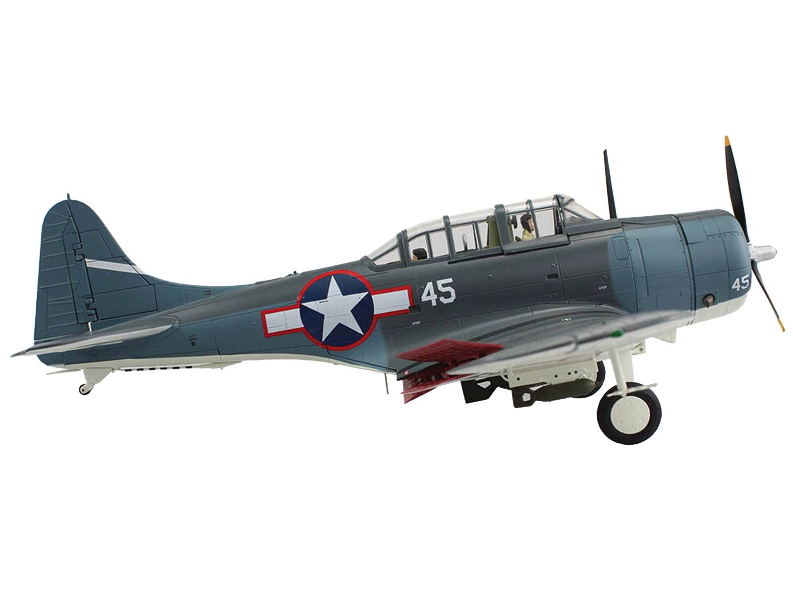 Left. Hobby Master - Douglas SBD-5 Dauntless VB-16 USS Lexington 1943 United States Navy Premium Collection Bomber Aircraft 1/32 - Dark Blue, Grey.