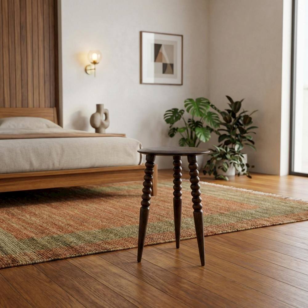 Alt View 4. Starlight Canyon Home - Round Wood Side Table – Small Round Nightstand in Brown Mango Finish - Medium Brown.