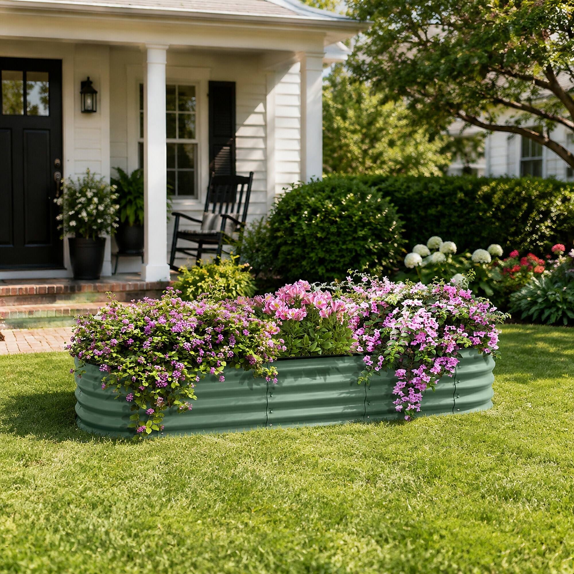 Alt View 1. RYHNUYNE - Galvanized Raised Garden Bed Kit 6.4x2x1 ft Outdoor Metal Planter Box with Safety Edging for Vegetables Flowers - Green.