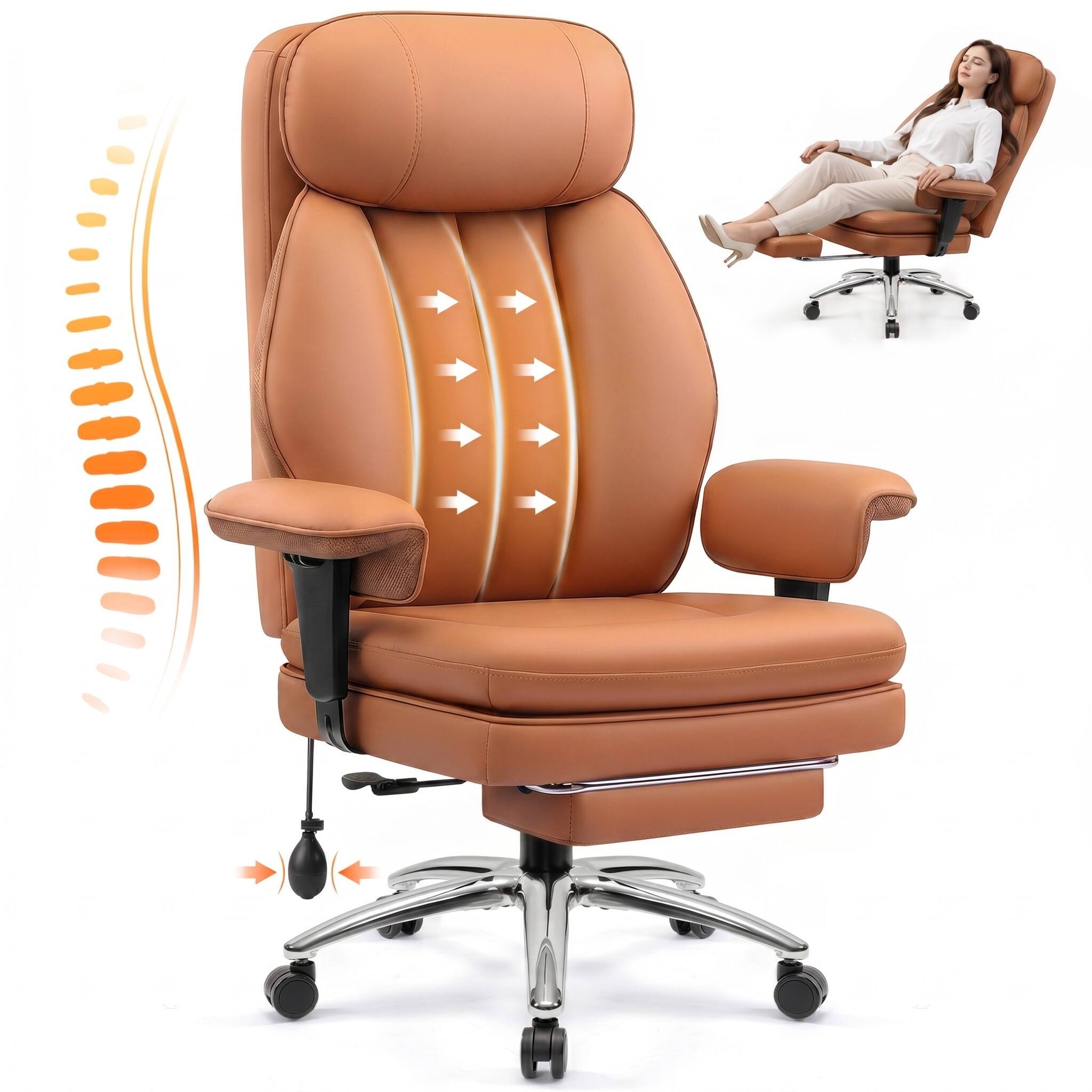 Alt View 5. KERDOM - Ergonomic Office Chair With Inflatable Lumbar & Adjustable Armrest, PU Leather Computer Desk Chair with Footrest - Brown.
