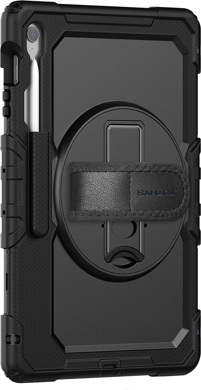 Angle. SaharaCase - Defense Series Heavy Duty Case with Hand Strap for Samsung Galaxy Tab S10 FE+ - Scorpion Black.