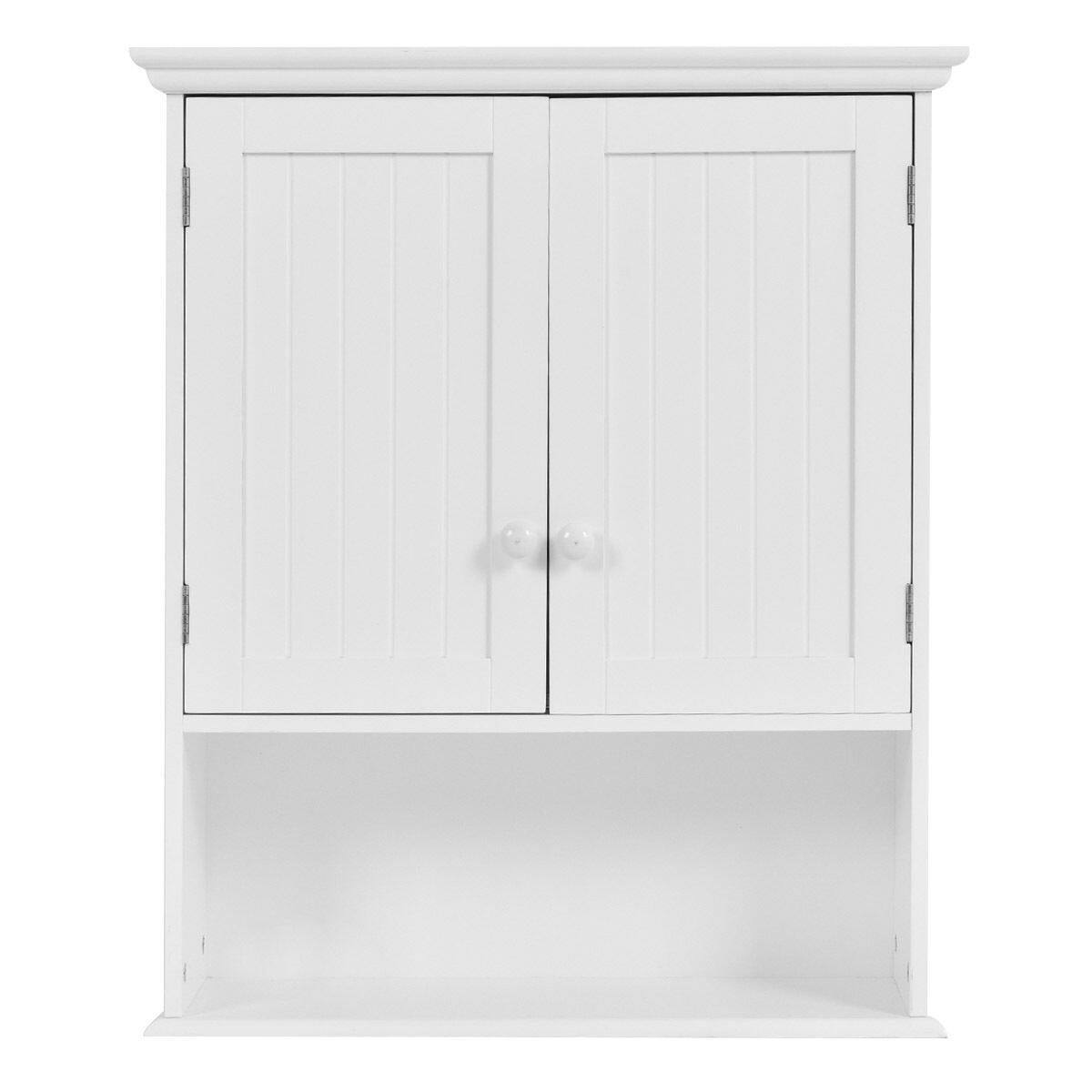 Front. Hivvago - White Wall Mount Bathroom Cabinet with Storage Shelf - White.