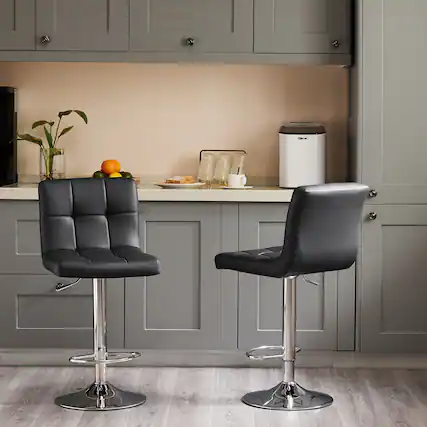 Front. AENKYO - Set of 2 Bar Stools Counter Height Barstools, Height Adjustable PU Leather Swivel Barstool - Black.