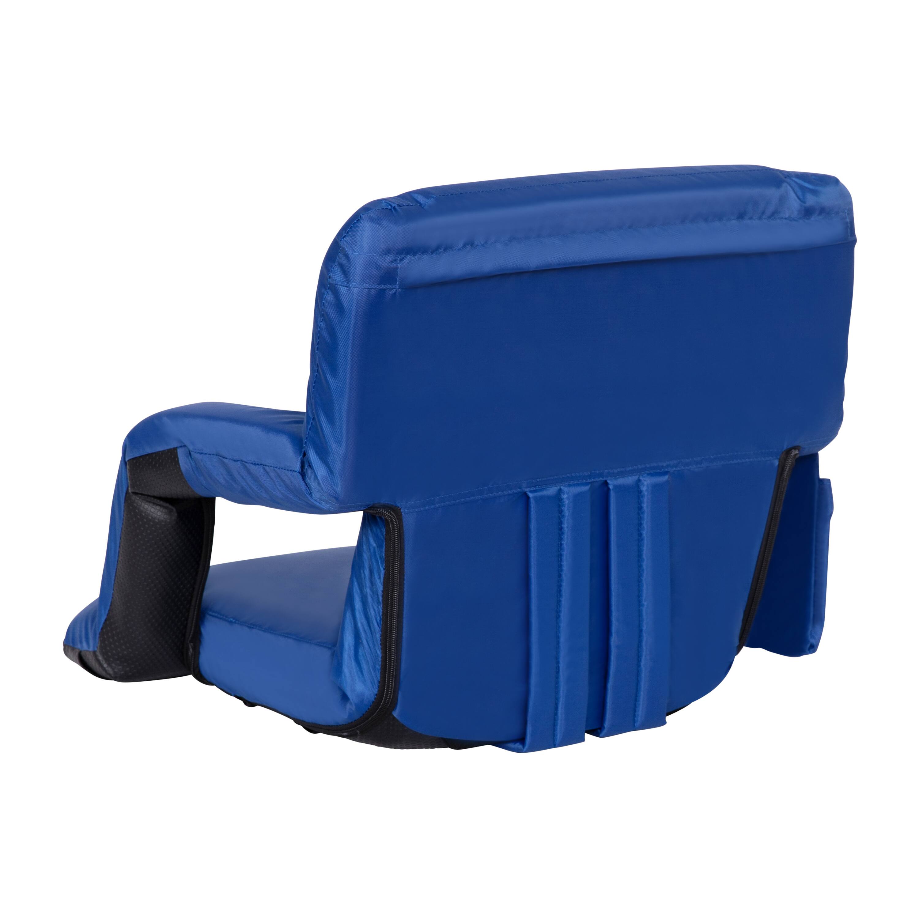Alt View 7. Emma + Oliver - Folding Metal Stadium Chair with Padded, Reclining Back and Armrests - Blue.