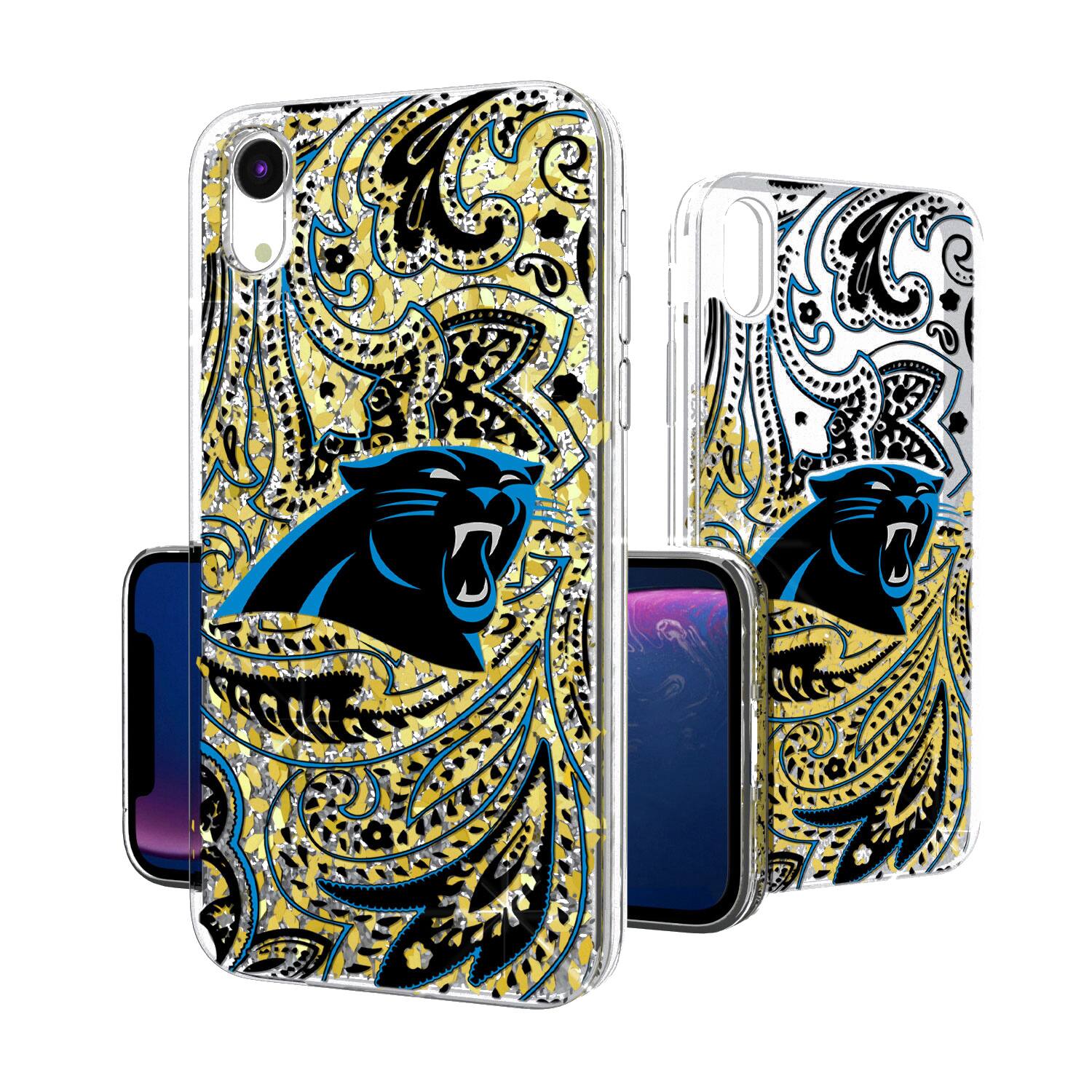 Front. Keyscaper - Carolina Panthers iPhone Paisley Design Glitter Case - 14 - Multicolor.