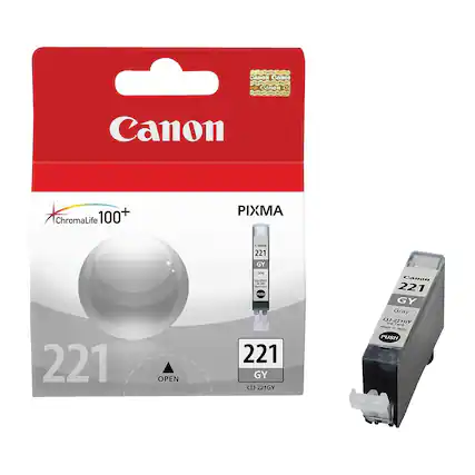 Canon PIXMA
ChromaLife 100+
221 GY
CLI-221GY
Canon 221 GY Gray
Made in Japan
Canon
Canon
Canon
Canon