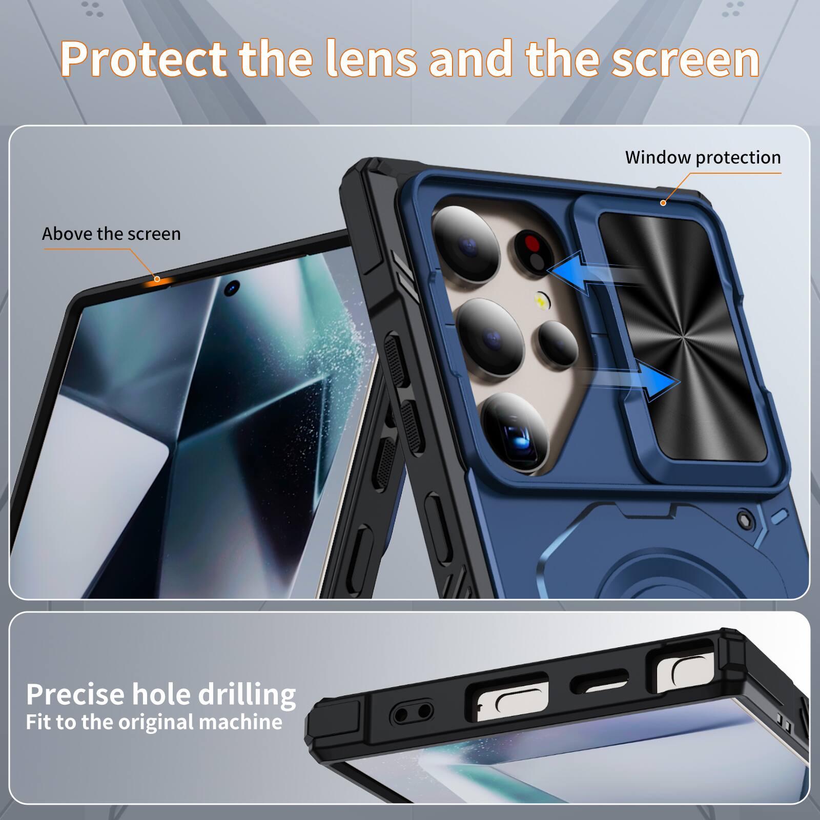 Protect the lens and the screen

Window protection

Above the screen

Precise hole drilling

Fit to the original machine