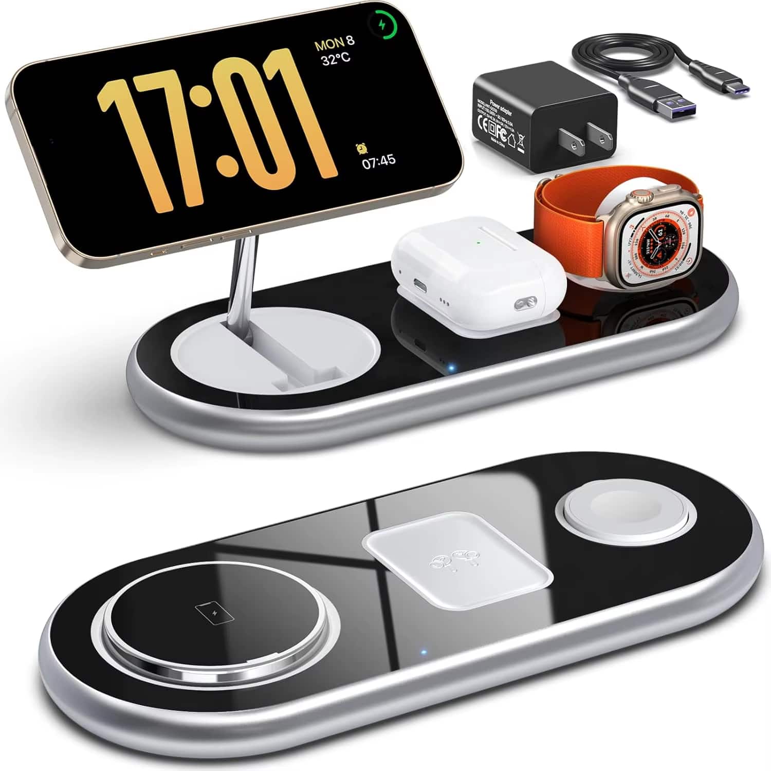 Luckbyte - 3-in-1 Magnetic Wireless Charging Station with Adjustable Stand for iPhone, Apple Watch & AirPods