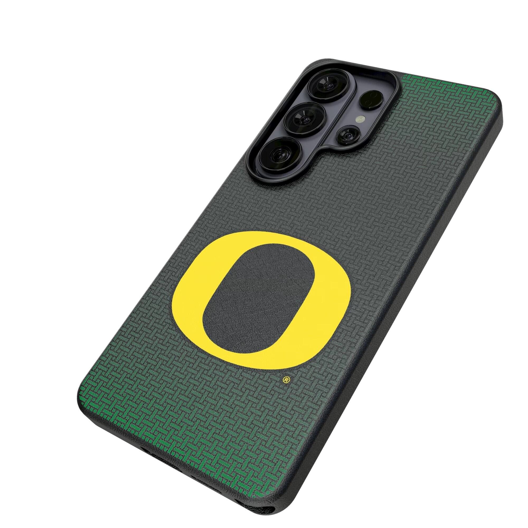 Alt View 1. Keyscaper - Oregon Ducks Linen Galaxy Magnetic Bump Case - S26 Plus - Black.