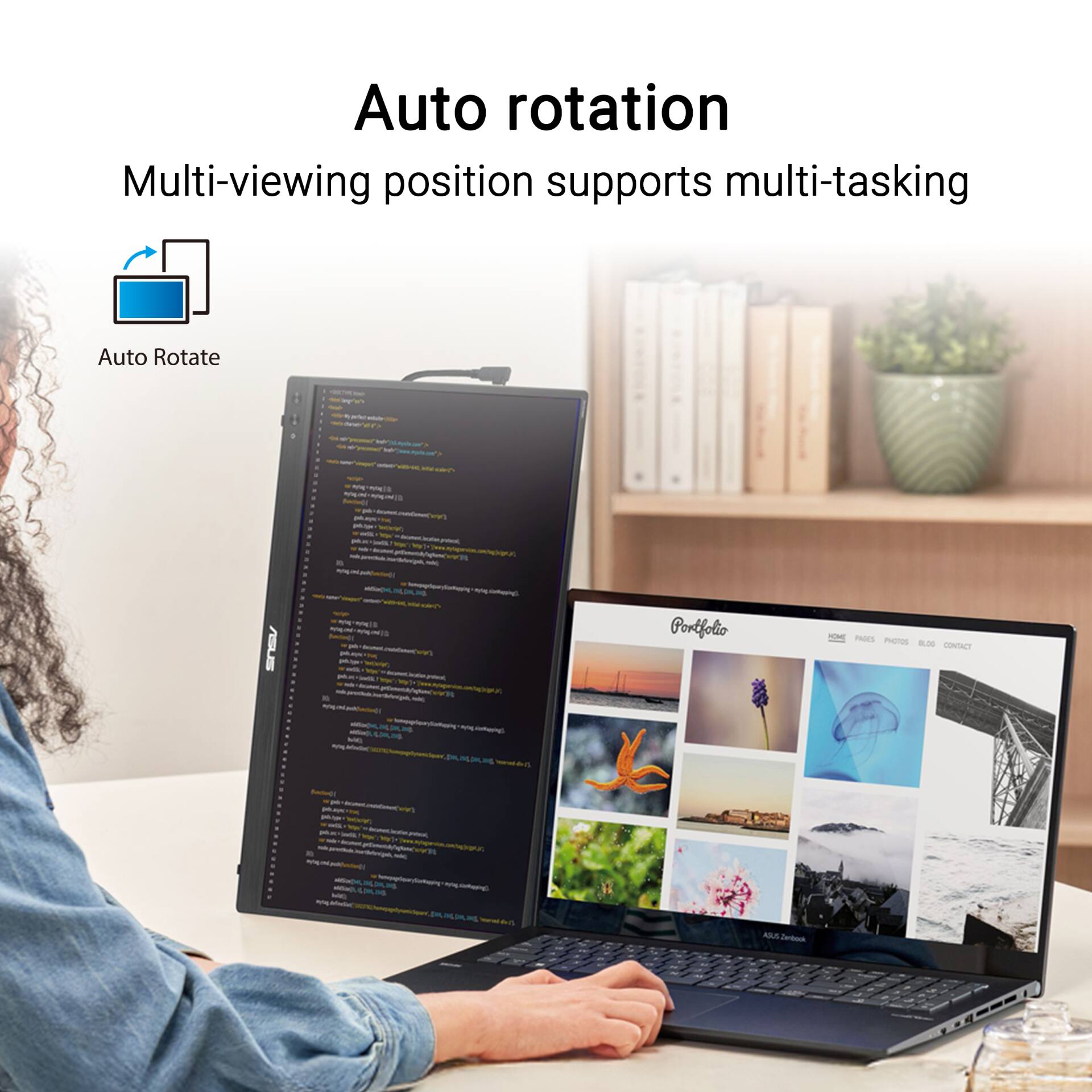 Auto rotation  
Multi-viewing position supports multi-tasking  

Auto Rotate  
Portfolio  
PHOTOS  
BLOG  
CONTACT  

ABS ebuck