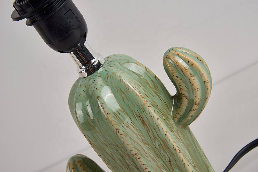Alt View 2. Cluzine - Cute Ceramic Cactus Table Lamp, Green Porcelain Body with Folding Lampshade E27 Base Decor Lamp for Home Bedroom.