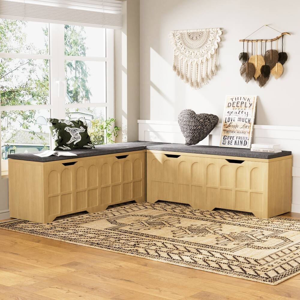 Ropilly L Shaped Storage Bench Padded Shoe Bench Kitchen Corner Stool ...