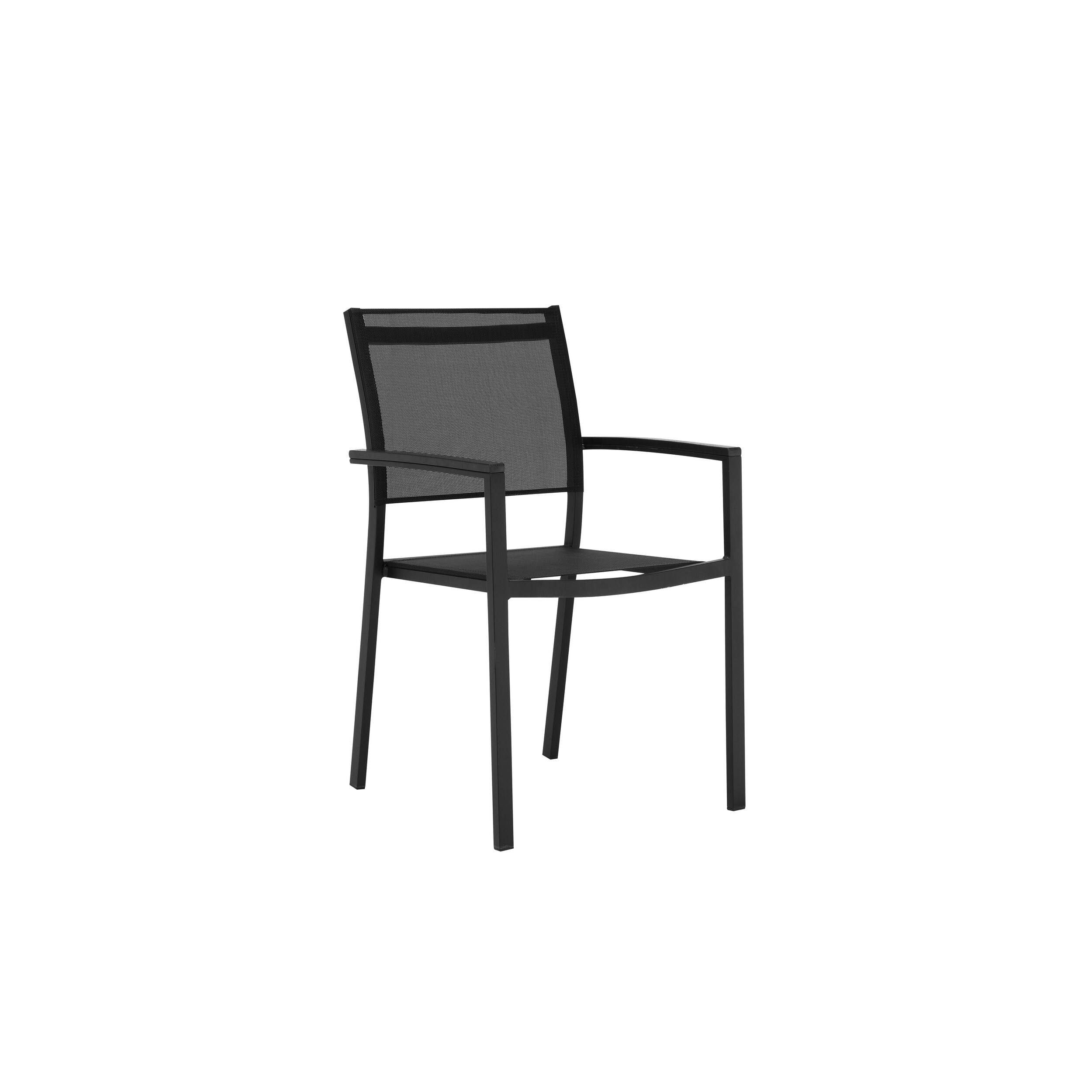 Left. Manhattan Lane - Fifi 21 Inch Set of 6 Dining Chairs,  Aluminum Frame, Easily Stackable - Black.