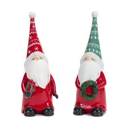 BreeBe - Holiday Gnome Figurine with Present and Wreath Accent (Set of 2) - Green