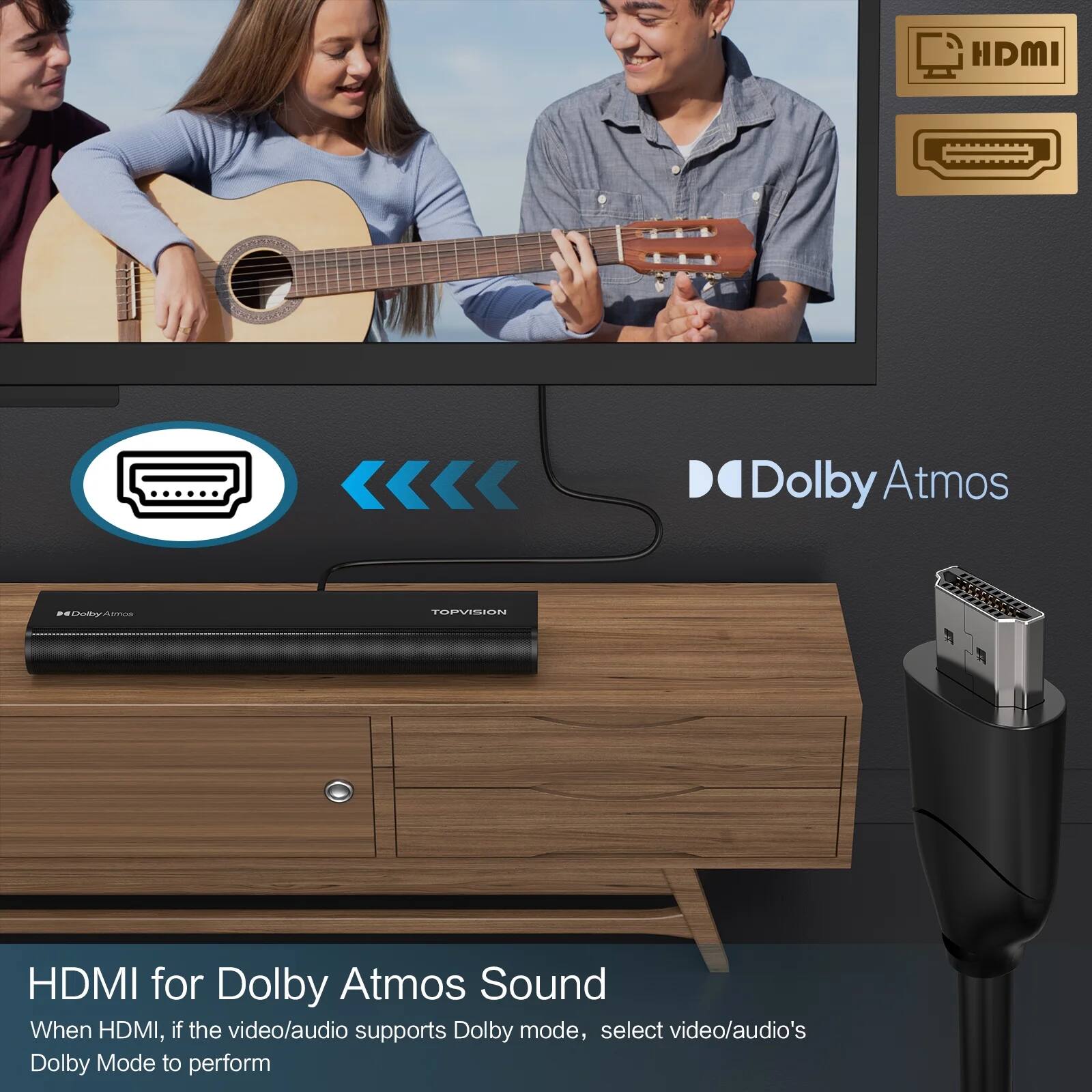 HDMI for Dolby Atmos Sound

When HDMI, if the video/audio supports Dolby mode, select video/audio's Dolby Mode to perform