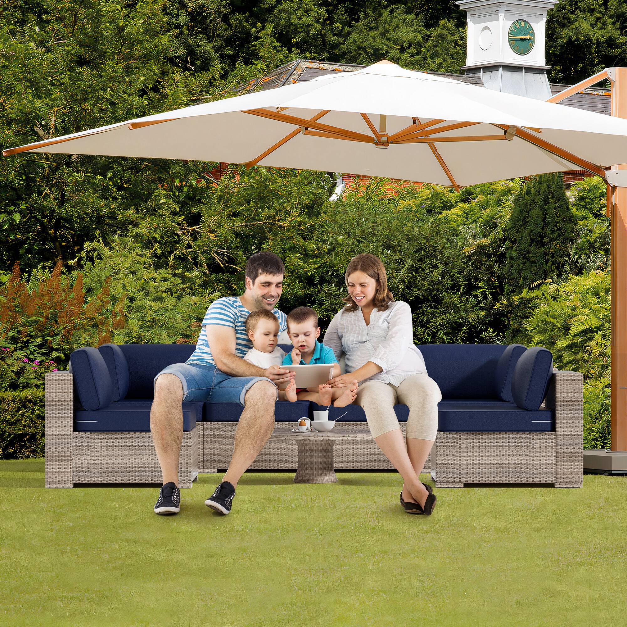 Alt View 1. RYHNUYNE - 14-Piece Outdoor Patio Sofa Cushions,Dark Blue Seat Cushion with Zipper, Water-Resistant Patio Furniture Cushion - Dark Blue.